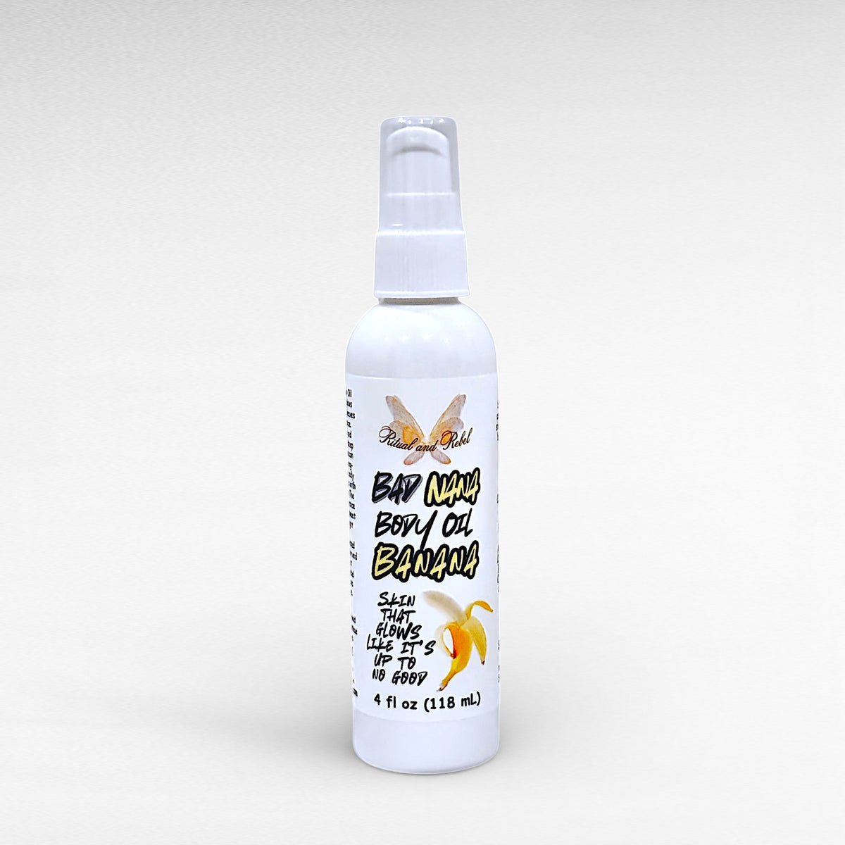 Bad Nana Body Oil Serum 4 fl oz by Ritual and Rebel white bottle with serum pump white background