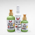 Island Riot Body Oil by Ritual and Rebel 2 green bottles with pumps and 1 white bottles with serum pump 