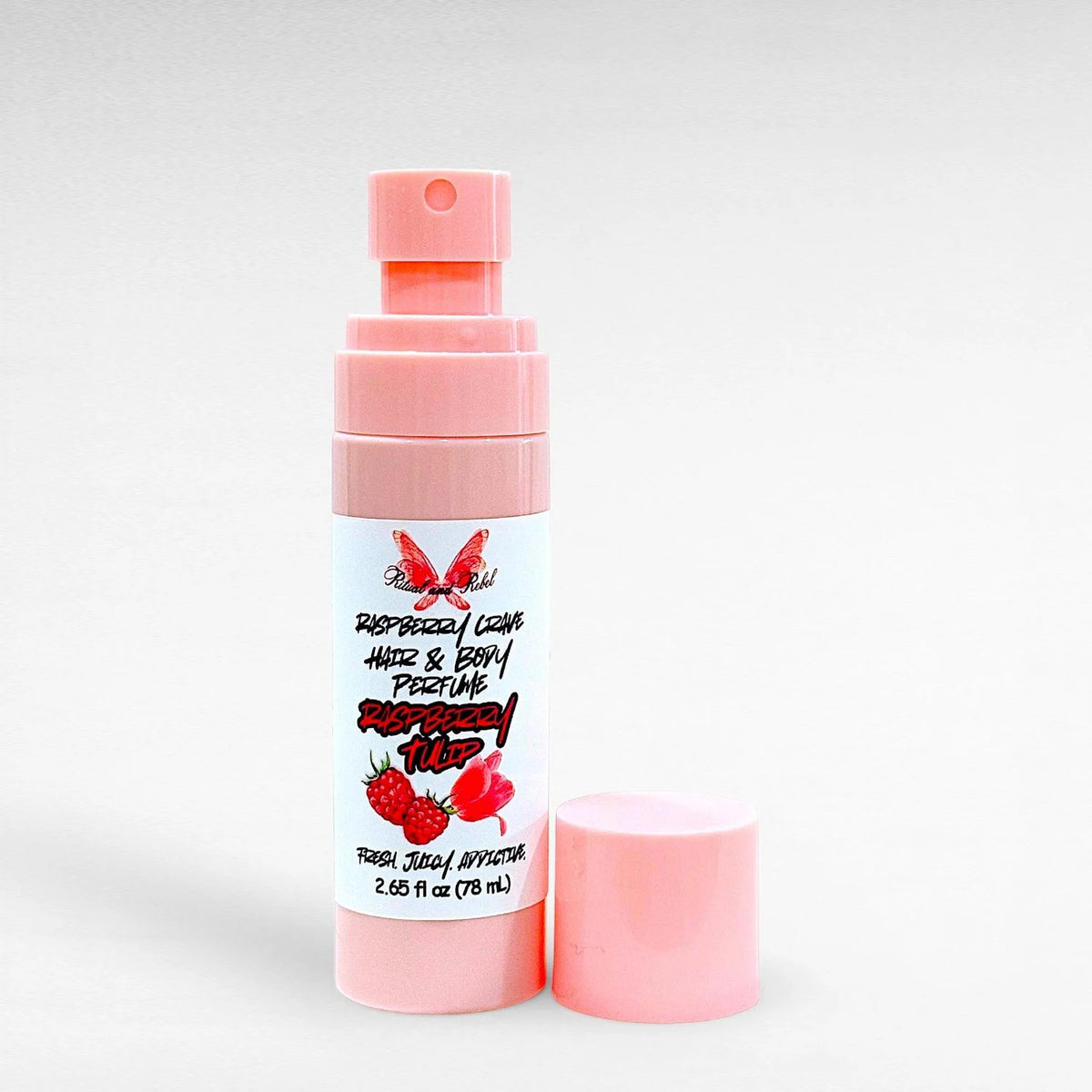 Raspberry Crave Hair & Body Perfume in pink spray bottle 2.65 fl oz by Ritual and Rebel