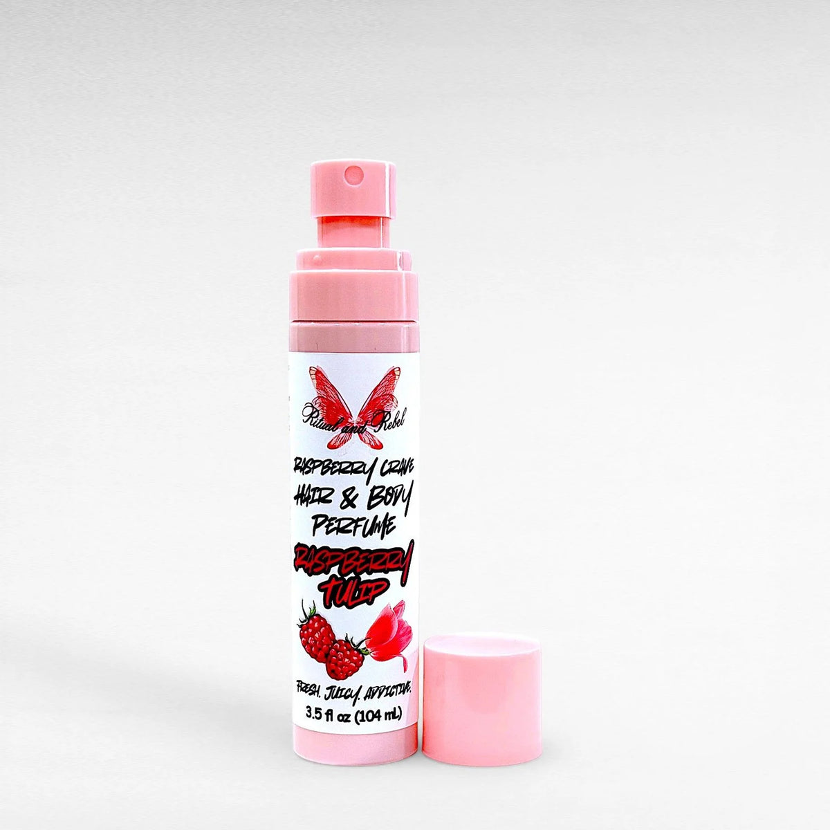 Raspberry Crave Hair & Body Perfume by Ritual and Rebel pink 3.5 fl oz spray bottle 