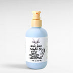 Rebel Baby Shower Oil by Ritual and Rebel light blue bottle with pump 7.4 fl oz light gray background