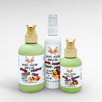 Rebel Nectar Body Oil by Ritual and Rebel 2 green bottles with pumps and one white bottle with serum pump with labels and white background 7.4, 4, and 3.7 fl oz sizes
