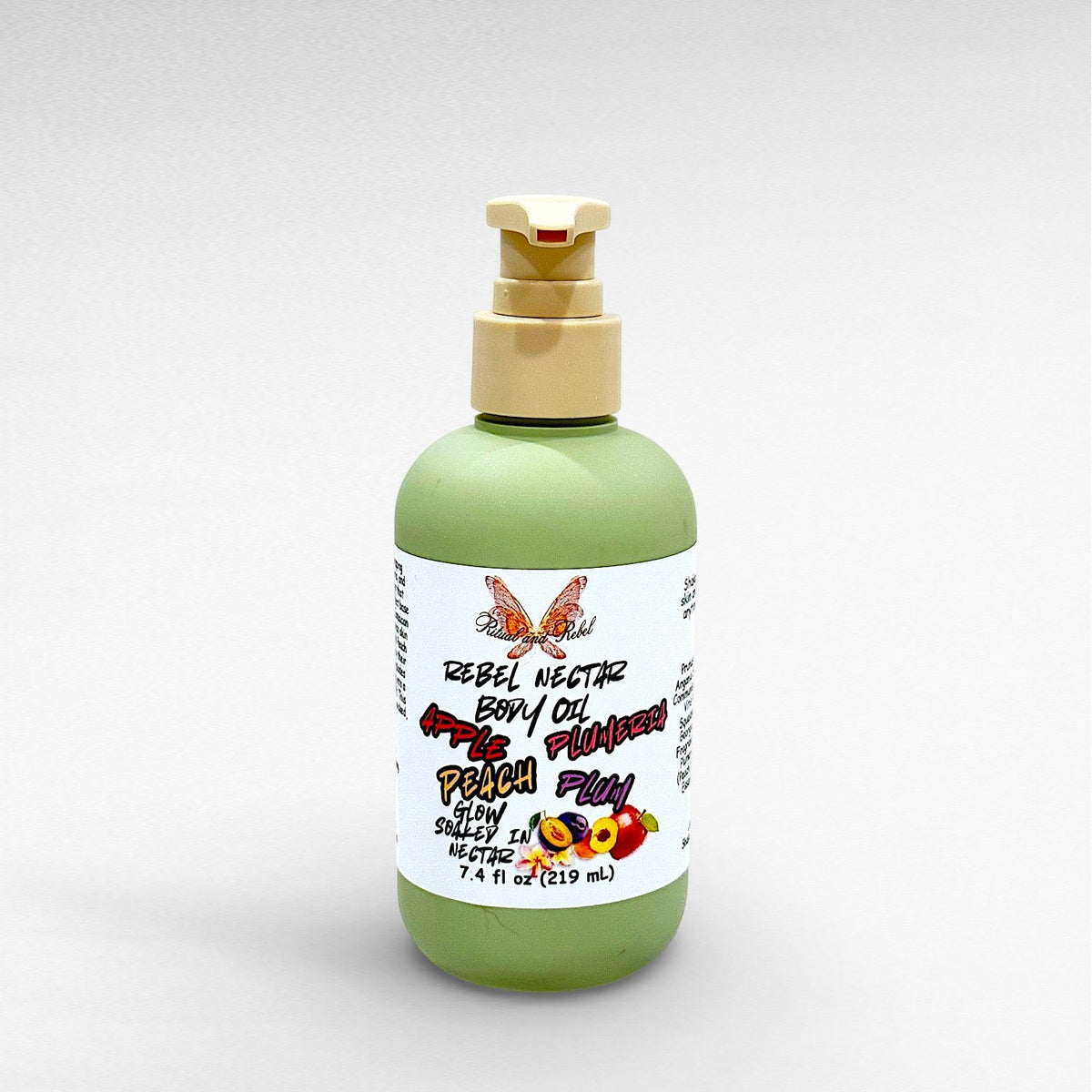 Rebel Nectar Body Oil by Ritual and Rebel green bottle with label on white background 7.4 fl oz