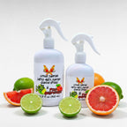 Ritual and Rebel Citrus Sabotage multi-surface cleaning spray bottles with fresh pink grapefruit and lime fruit slices.