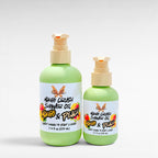 Ritual and Rebel Mango Crush Shower Oil bottles in two sizes with light green packaging and mango peach label art.