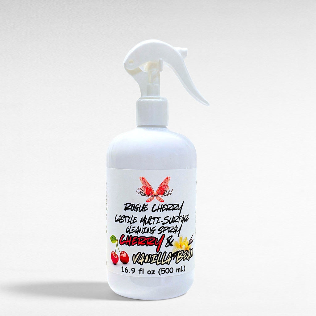 Ritual and Rebel Rogue Cherry Castile multi-surface cleaning spray in a white 500ml bottle with a trigger sprayer.