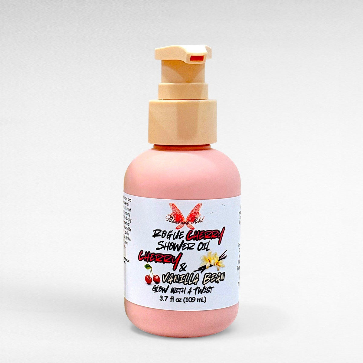 Rogue Cherry Shower Oil by Ritual and Rebel Cherry & Vanilla Bean pink pump bottle 3.7 fl oz