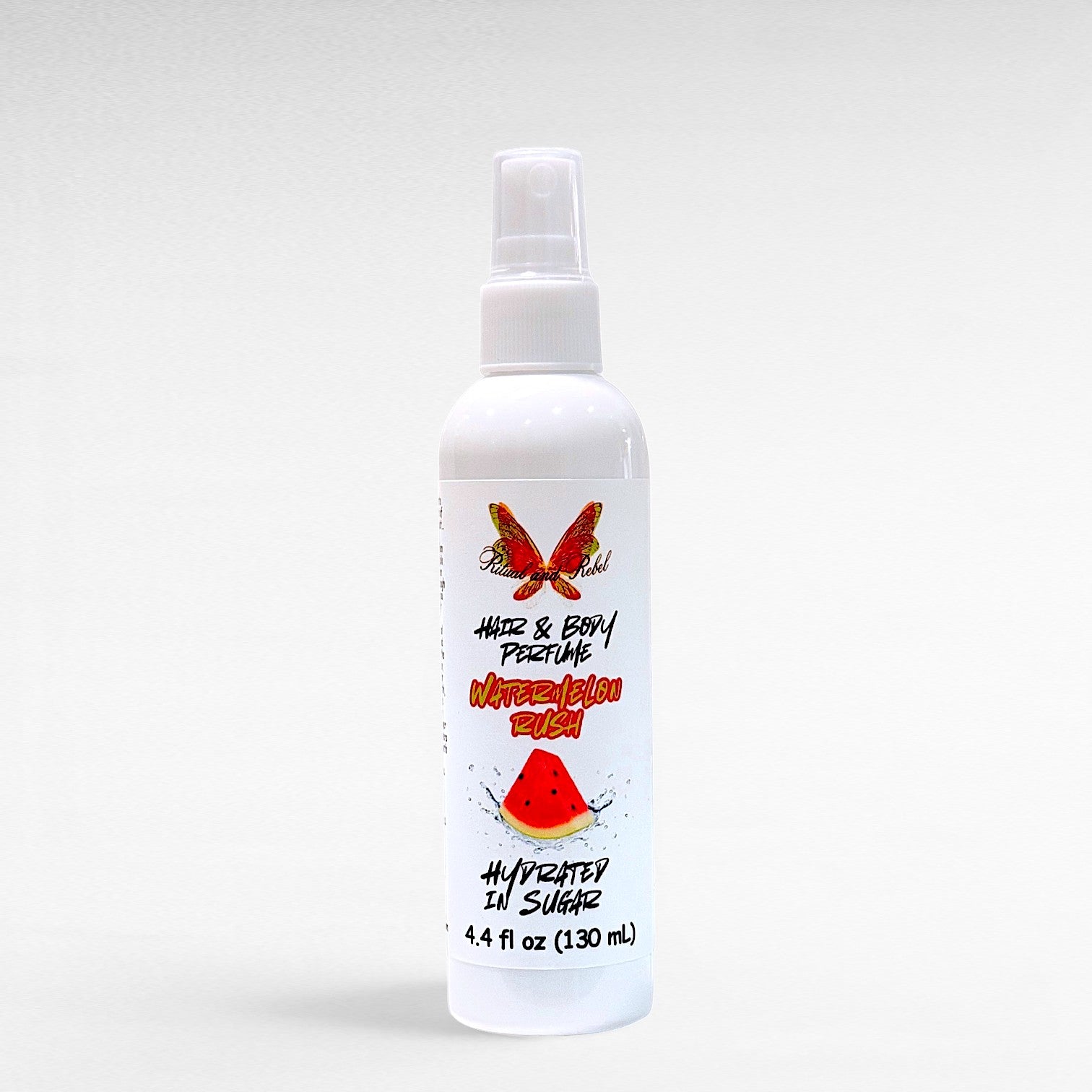 Watermelon Rush Hair & Body Perfume by Ritual and Rebel white spray bottle 4.4 fl oz 